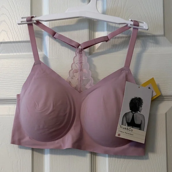 NEW Womens True & Co. V Neck Racerback Bra sz L pink/purple - Picture 1 of 4